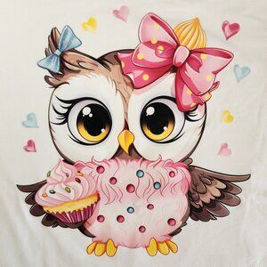Female Pink Owl T-Shirt XXL Soft White